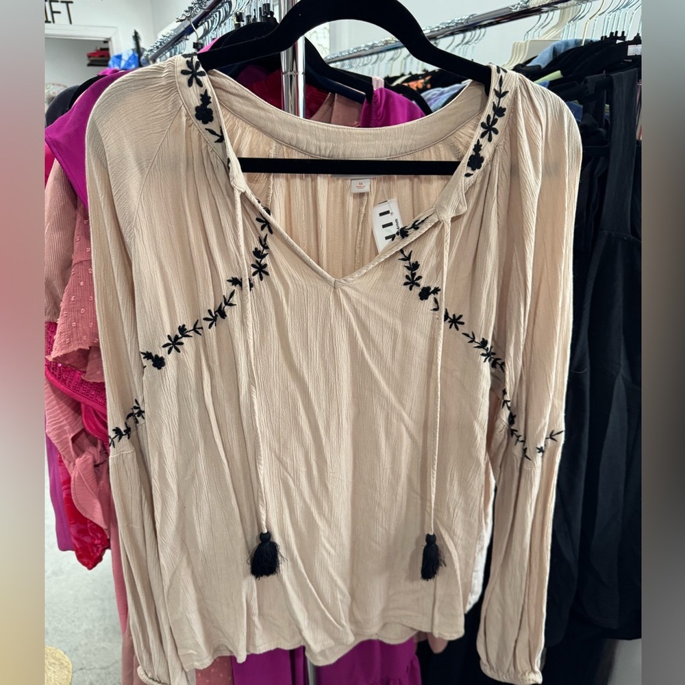 Knox Rose Cream Blouse with Black Embroidery